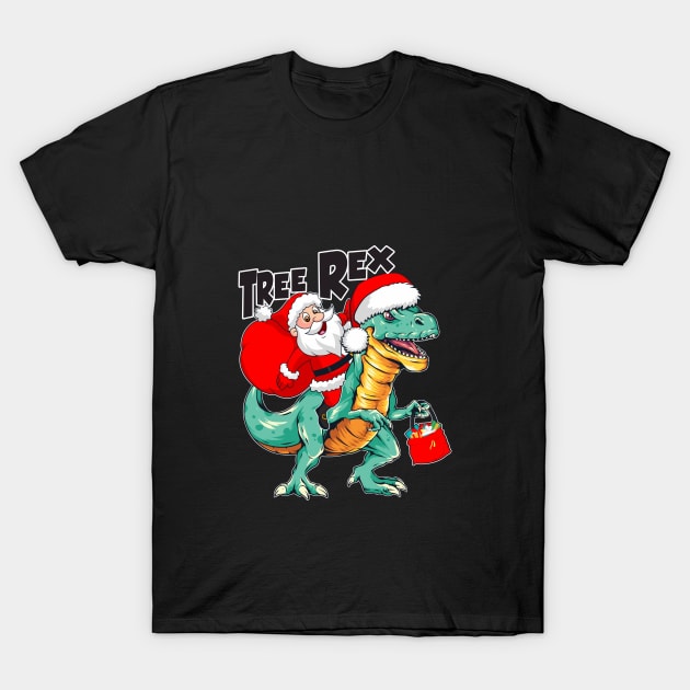 Santa Riding Dinosaur T-rex T-Shirt by GemenStudio